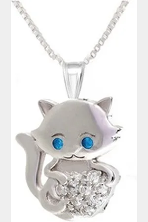 schmuck23 Kettenanhänger Kinder Anhänger Kette Katze Zirkonia 925 Silber Mädchen (Halskette mit Anhänger), Silberanhänger Kettenanhänger Kinderschmuck Halskette weiß