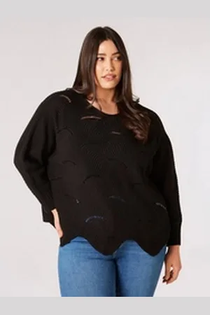 Apricot Langarmshirt in unifarben, mit Fledermausärmel schwarz 1X (48)