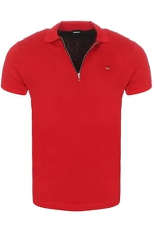 Diesel Poloshirt Herren Poloshirt T-EYE unifarben, mit Reißverschluss, Labelstitching im Brustbereich rot S