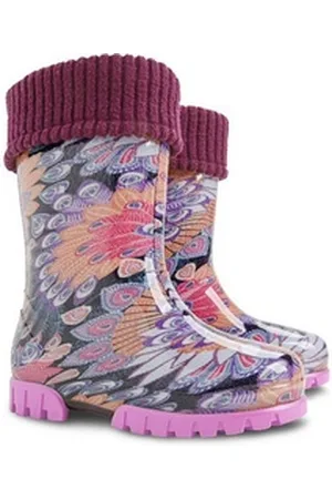 Demar Unisex Kinder Gummistiefel Regenstiefel gefüttert (Pfauenfeder) Gummistiefel wasserdicht 26-27 EU