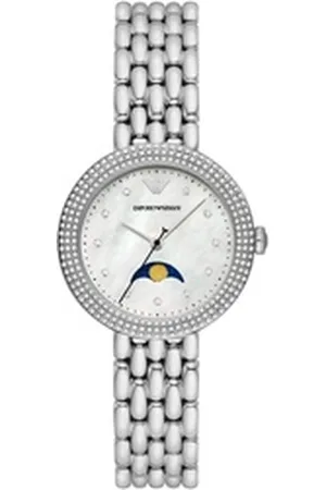 Giorgio Armani Emporio Armani Quarzuhr AR11461, Armbanduhr, Damenuhr, Perlmutt, Mondphase, Edelstahlarmband silberfarben