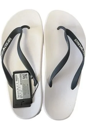 Emporio Armani XM290 Swimwear Badezehentrenner Herren Badelatschen mit Logo-Schriftzug weiß 45 EU