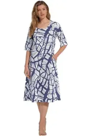 Pastunette Sommerkleid Damen Kleid (1-tlg) Leinenmischung blau|weiß 36