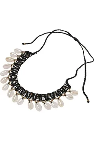 GURU-SHOP Perlenkette Ethno Kette, Tribal Goa Muschel Collier - schwarz schwarz