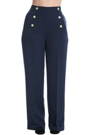 Banned Retro Marlene-Hose Retro Adventures Ahead Navy Blau Vintage Trousers 40er Jahre Stil blau XL