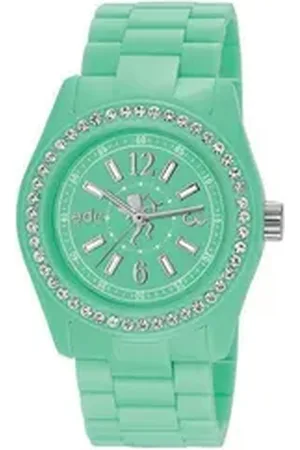 ESPRIT Edc by Quarzuhr Disco Glam Frosty Green, aus Kunststoff, Edelstahlboden, Türkis, Zirkonia, Faltschließe
