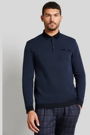Bugatti Langarm-Poloshirt in 2-tone-Optik blau 4XL