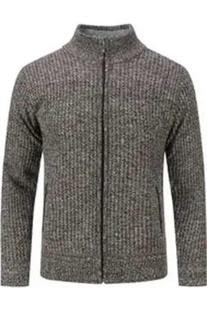 Allthemen Strickjacke mit Stehkragen Herren klassischer Cardigan braun M
