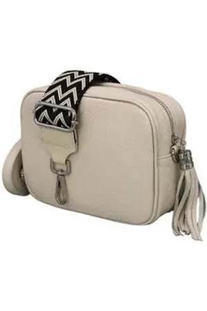 Adel Bags Schultertasche QUASTE Umhängetasche für Damen, Schultertasche, Crossbody Bag, aus echtem Leder, Hergestellt in Italien, mit gemustertem Gürtel beige