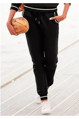 Lascana Sweathose mit gestreifem Rippbündchen, Loungeanzug schwarz 32/34