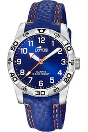 Lotus Quarzuhr Jugenduhr Junior Armbanduhr Leder, (Analoguhr), Jugend Armbanduhr rund, mittel (ca. 34mm), Edelstahl, Luxus blau