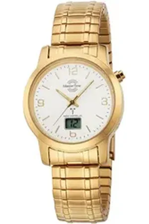 Master Time Funkuhr Basic MTLA-10313-12M, Armbanduhr, Quarzuhr, Damen, Datum, Leuchtzeiger, Flexband, Zugband goldfarben