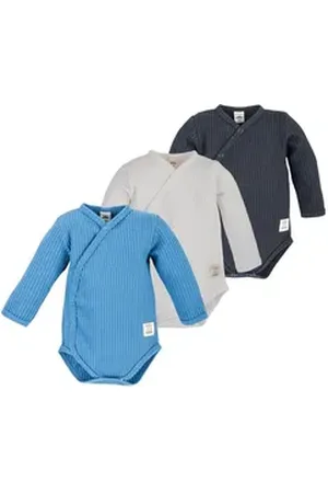 Makoma Wickelbody Baby Langarm Body Wickelbody 3er Set Waffelpique Blau (Spar-Set, 3-tlg., 3er-Pack) Baumwolle blau 68