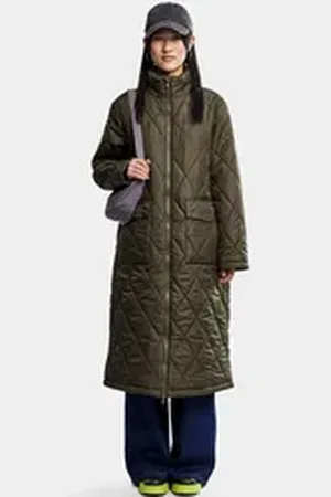 Pieces® Steppmantel PCMAILEY LONG QUILTED JACKET NOOS BC grün XS (34)