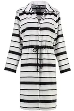 CAWÖ Cawö Damenbademantel Damen Bademantel gestreift, Kurzform, Baumwolle, Reißverschluss, Reißverschluss, Modisches Design schwarz|weiß 36