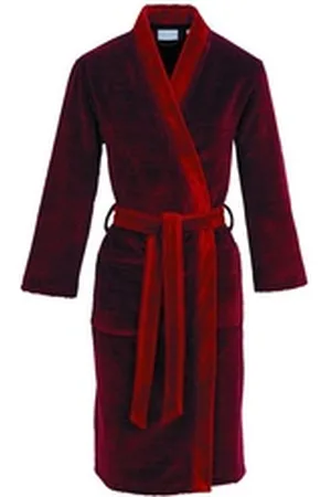 Carl Ross Damenbademantel 571110, Midilänge, Velours, Kimono-Kragen, Gürtel, Melange-Optik rot 48/50