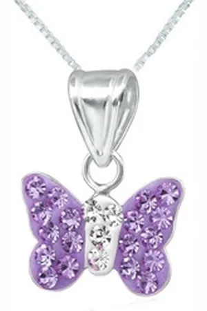 schmuck23 Kettenanhänger Anhänger Kette Schmetterling 925 Silber Kinder Mädchen (Halskette mit Anhänger), Silberanhänger Kettenanhänger Kinderschmuck Halskette lila