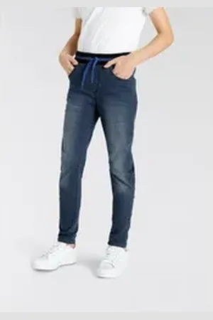 KangaROOS Schlupfjeans, Stretch-Jeans mit schmalem Bein für Jungen schmale Beinform, Used-Waschung, komfortable Leibhöhe blau 158
