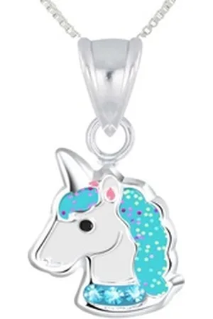 schmuck23 Kette und Anhänger Set Anhänger mit Kette Einhorn 925 Silber Kinder Mädchen Pferd (Halskette mit Anhänger), Silberanhänger Kettenanhänger Kinderschmuck Halskette blau