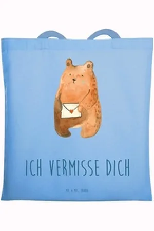 Mr. & Mrs. Panda Tragetasche Bär Vermissen - Sky Blue - Geschenk, Shopper, Stofftasche, Reise, Sto (1-tlg), Kreative Designs blau