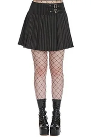 Banned Retro A-Linien-Rock Black Core Pinstripe Mini Wickelrock Nadelstreifen Faltenrock schwarz 4XL