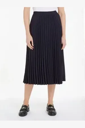 Tommy Hilfiger Plisseerock FLUID TWILL PLEATED MIDI SKIRT Webrock mit Markenlabel blau 40