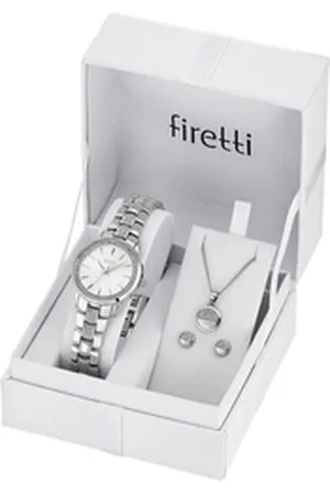Firetti Quarzuhr, (Set, 5-tlg., mit Anhänger, Kette und 1 Paar Ohrsteckern), Armbanduhr, Damenuhr, Glassteine, ideal auch als Geschenk silberfarben