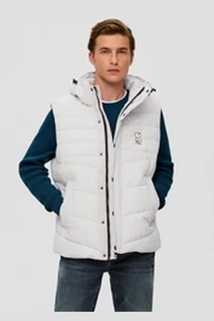 QS by s.Oliver Funktionsweste Steppweste mit abnehmbarer Kapuze Label-Patch grau M