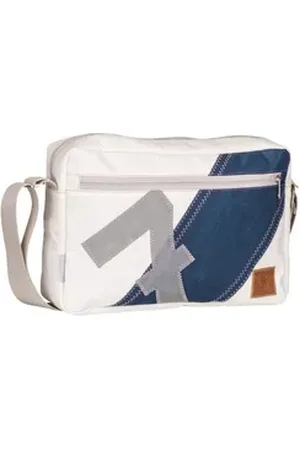 360 Grad 360Grad Schultertasche Umhängetasche Fender L, recyceltes Segeltuch, Weiß/Blau/Grau weiß