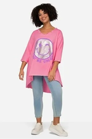 Angel of Style Angel of Style Longshirt Longshirt Smiley Rundhals Langarm gerundeter Saum rosa 54
