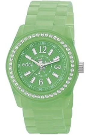 ESPRIT Edc by Quarzuhr Disco Glam Afterlgow Lime with Stones, aus Kunststoff, Edelstahlboden, Grün, Zirkonia, Faltschließe