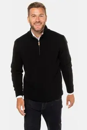 JP 1880 JP1880 Rundhalspullover Stricktroyer Stehkragen Zipper Langarm schwarz 4XL
