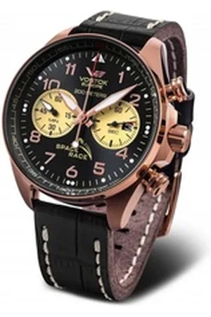 Vostok Chronograph Space Race Herrenuhr Dunkelbraunes Lederband, 47 mm, 325B668-L, markantes Design