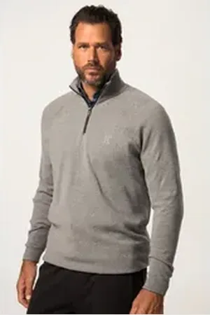 JP 1880 Rundhalspullover Stricktroyer Troyerkragen mit Zipper Raglanrmel grau L