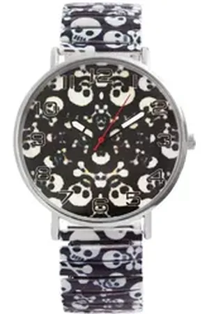 Karma Quarzuhr Quarzuhr Damenuhr Edelstahl Damen Armbanduhr Totenkopf, (Skull Schwarz Weiß Edelstahluhr), Damenschmuck Metall Quarzuhr modern