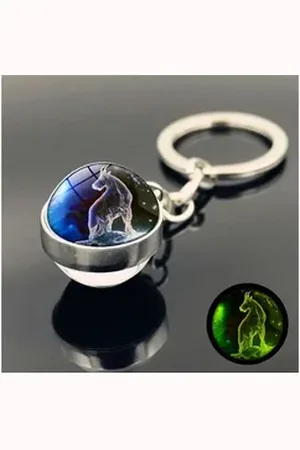 Eyecatcher Schlüsselanhänger Sternzeichen Schlüsselanhänger Holobild in Glaskugel silberfarben|blau