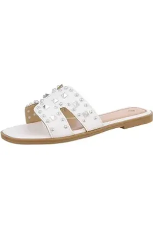 Ital-Design Damen Mules Freizeit Pantolette (86527161) Blockabsatz Pantoletten in Weiß weiß 38 EU