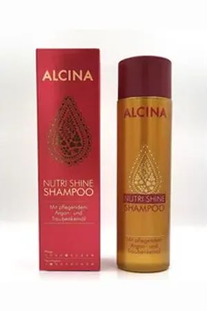 ALCINA Haarshampoo Nutri Shine Shampoo glättet und pflegt das Haar 250 ml, Packung, Seidiges Haargefühl, leichteres Kämmen, luxuriöser Duft