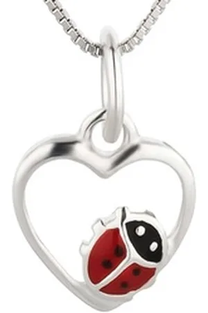 schmuck23 Kettenanhänger Anhänger Kette Marienkäfer Herz 925 Silber Kinder Mädchen (Halskette mit Anhänger), Silberanhänger Kettenanhänger Kinderschmuck Halskette silberfarben 36/38