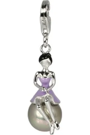 SilberDream Charm-Einhänger Charm 925 Silber Emaille, Mädchen auf Kugel Anhänger 925 Sterling Silber, lila, schwarz, silber