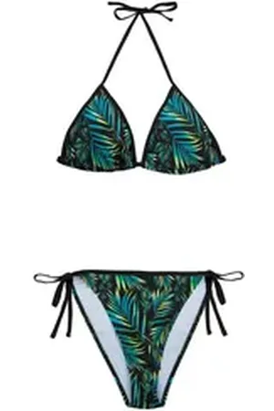 AvaMia Triangel-Bikini Damen Bikini Set Triangel 2222 Jungel Dschungel Schwarz (Bikinihose und Bikinitop) Damen Bikini Set Triangel Jungel Dschungel Schwarz grün|schwarz L