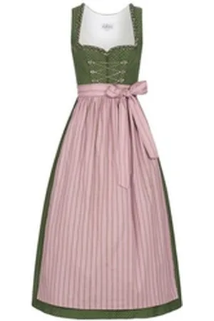 Nübler Dirndl Damen Dirndl lang im Landhausstil, Rocklänge 90cm (Dirndl Set lang THEA, 2-tlg., Dirndl Kleid mit Schürze) Moderne Tracht im bayerischen Stil - Trachtenmode Damen grün 44