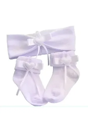 La Bortini Socken Socken und Stirnband Baby Set in Weiß für Taufe Fest weiß 3-6Mon