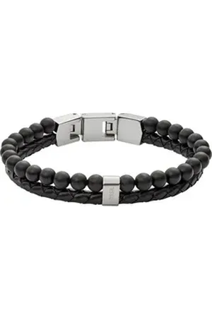 Fossil Armband Herren-Armband Edelstahl, Stein schwarz