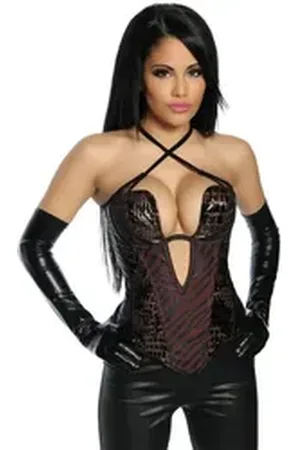 Saresia Corsage Corsage mit Kroko-Optik Korsett Bustie braun|schwarz 2XL