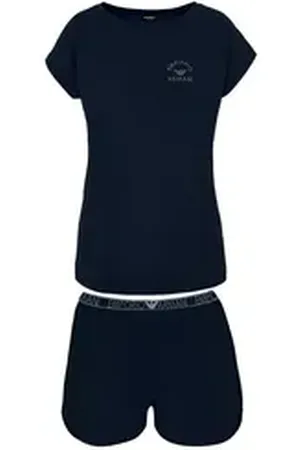 Emporio Armani Shorty Short Pyjamas (2 tlg) mit umlaufendem Markenschriftzug am elastischen Bund blau M