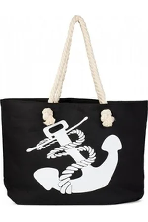 styleBREAKER Strandtasche Flechtoptik Strandtasche mit Anker Print (1-tlg) schwarz