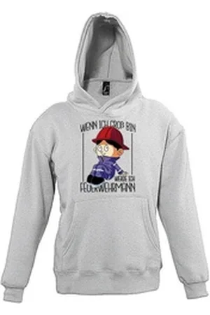 Youth Designz Kapuzenpullover Feuerwehrmann Jungen Pullover Hoodie mit lustigem Frontprint grau 118-128 ( 8 Jahre )