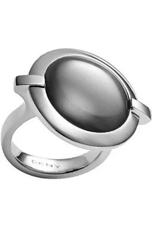 DKNY Fingerring Damen, aus Edelstahl, Silber, Gr. 50 (15,9mm), Glasstein silberfarben