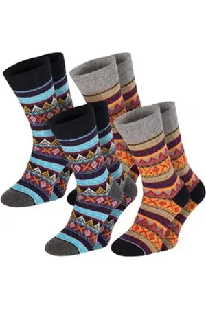 Chili Lifestyle Norwegersocken WOOL COLOR Wollsocken Schafwolle Socken in buntem Mustermix (Multipack, 4-Paar, 2 Farbdesigns) Weichbund ohne Gummidruck blau|bunt|grau|rot|schwarz 39-42